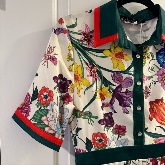 Dalia Macphee White Multi Short Sleeve Shirt Dress in Multicolor Floral/Cream - Picture 5 of 16